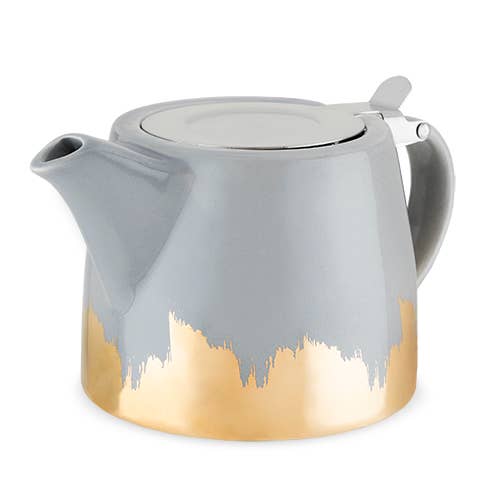 Pinky Up - Harper Grey and Gold Brushed Ceramic Teapot & Infuser by Pin