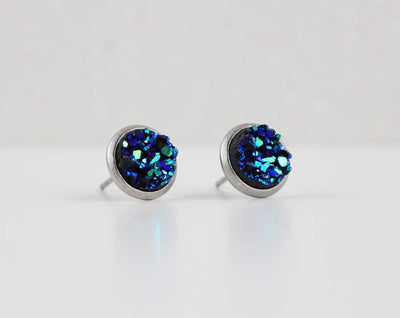 A Tea Leaf Jewelry - Blue Green Druzy Crystal Earrings | Stainless Steel
