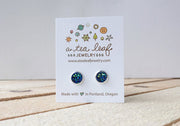 A Tea Leaf Jewelry - Blue Green Druzy Crystal Earrings | Stainless Steel