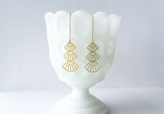 A Tea Leaf Jewelry - Art Deco Triangles Stacked Earrings | Brass