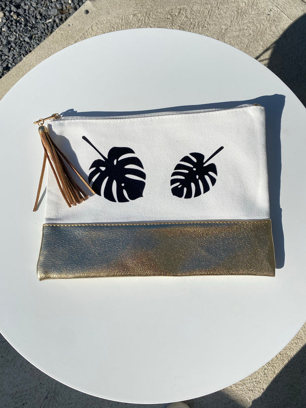 Gold accent monstera leaf bag