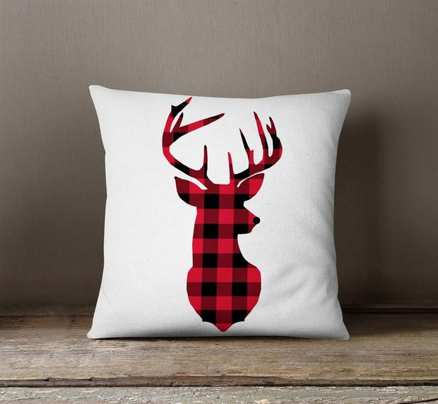 Red Plaid Deer- ChristmasPillow Cover